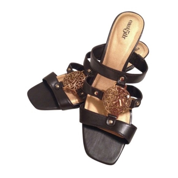 East 5th Shoes - East 5th Brown Wedge Sandals w/ Gold Medallion